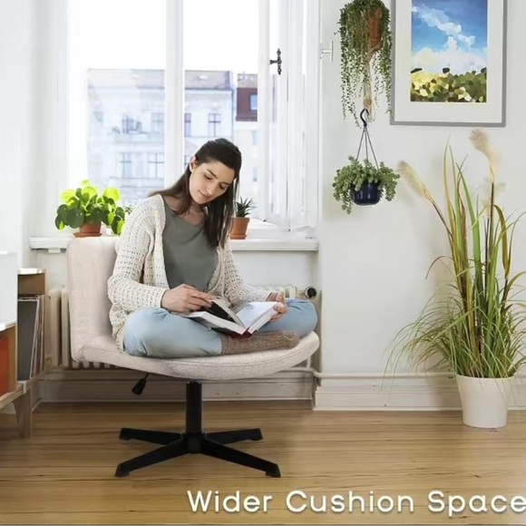 Sweet Furniture Criss Cross Chair - Desk Chair - Wheels - Leather - Beige - Picture 4 of 5